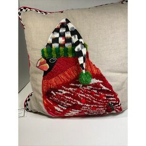 MacKenzie-Childs Night Cap Cardinal Pillow 20x20 Embroidered Holiday 75740-1223